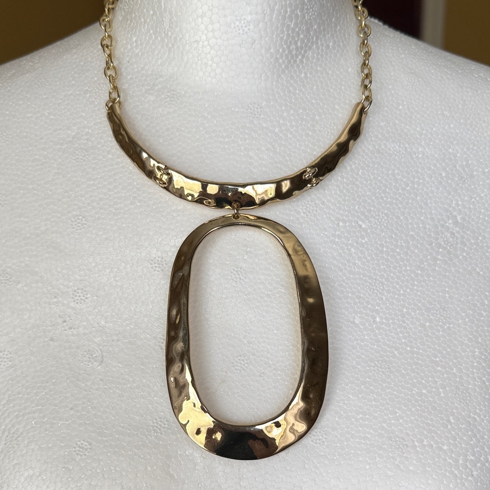 Gold-Tone Hammered Oval Pendant Necklace - Women Jewelry